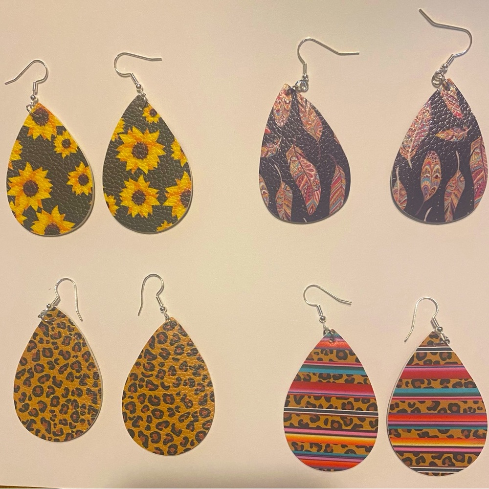 Bundle Tear Drop Earrings  Sunflower Animal Print Feathers